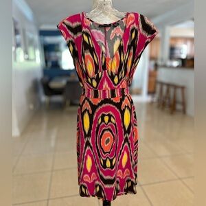 Attention Pink and Black Midi Sundress with Scoop Neck